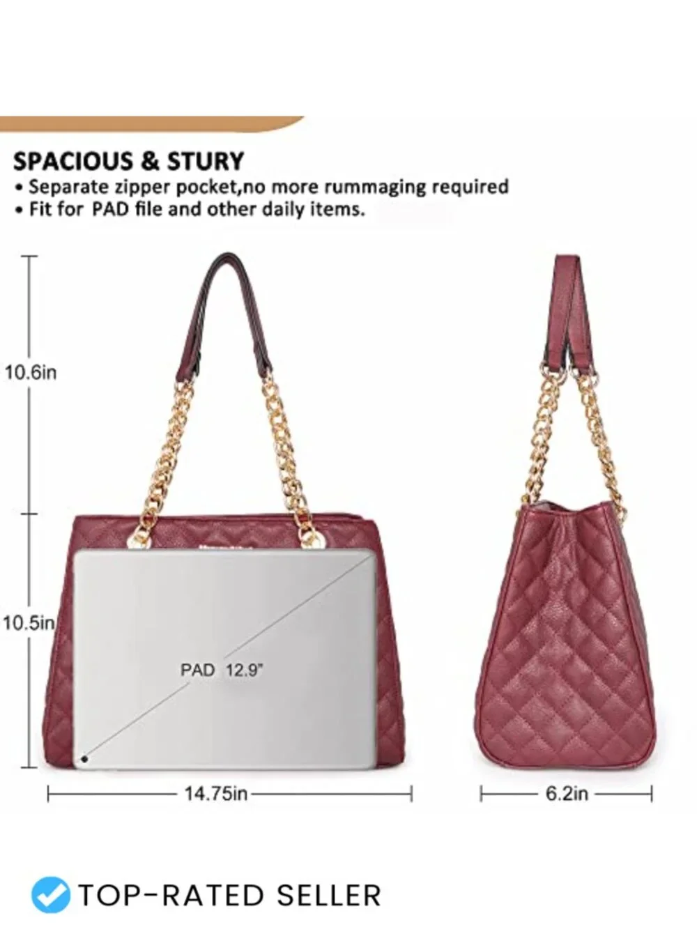 Quilted Faux Leather Chain Shoulder Tote Bag